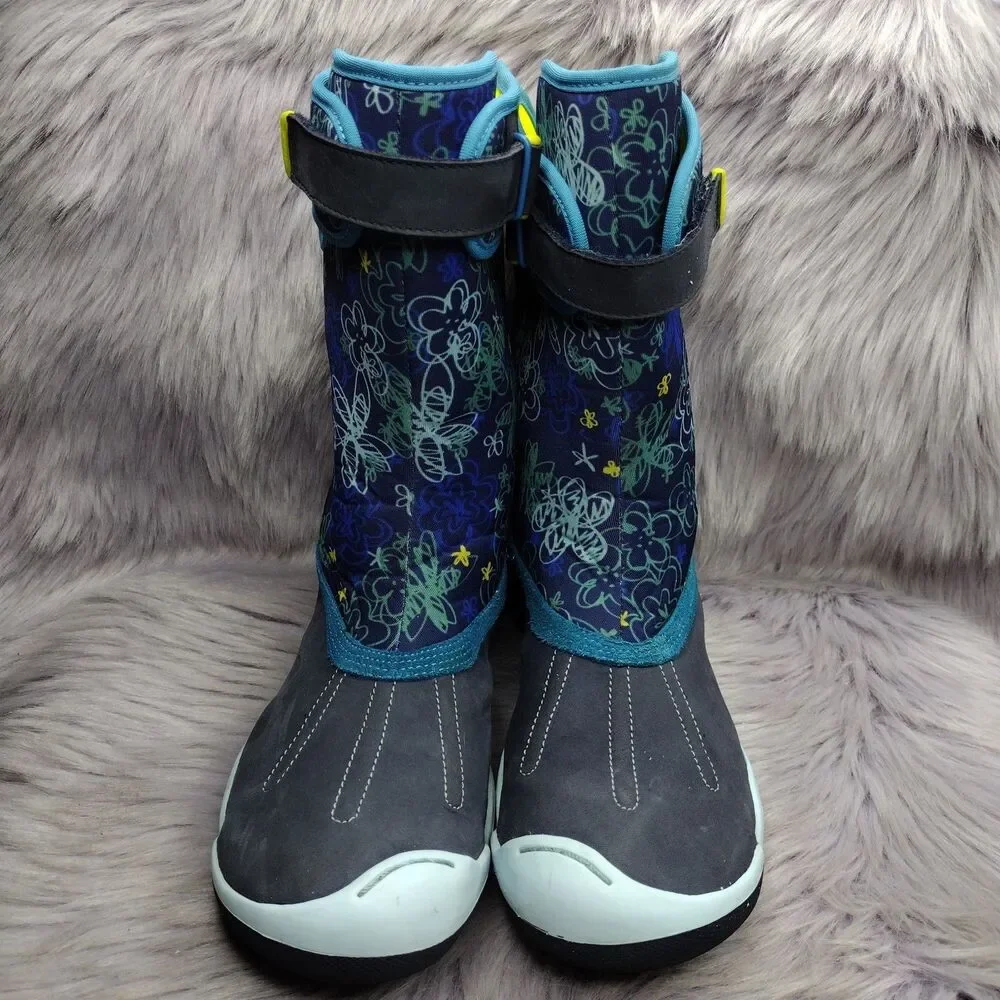 Plae Boots Kids Youth 3 Thandi Neoprene Leather Tall Waterproof Blue Floral